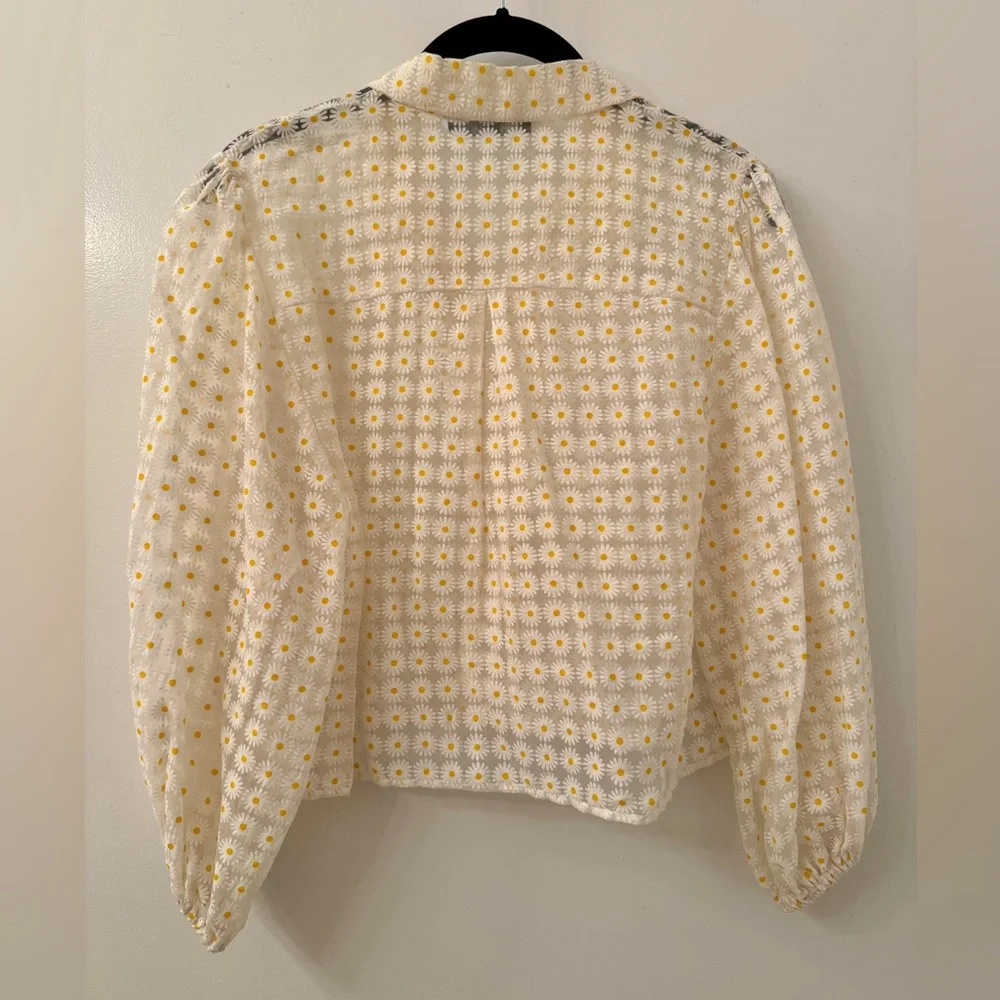 Zara Cream Black Boxy Blouse with Notched Collar - Picture 2 of 4